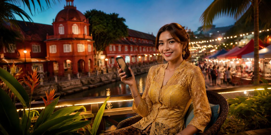 Proses deposit dalam talian Melaka dengan pakaian tradisional kebaya